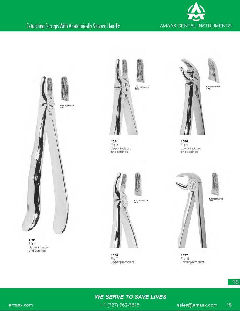 D018 Dental Extracting Forceps with anatomically shaped handle upper molars lower roots