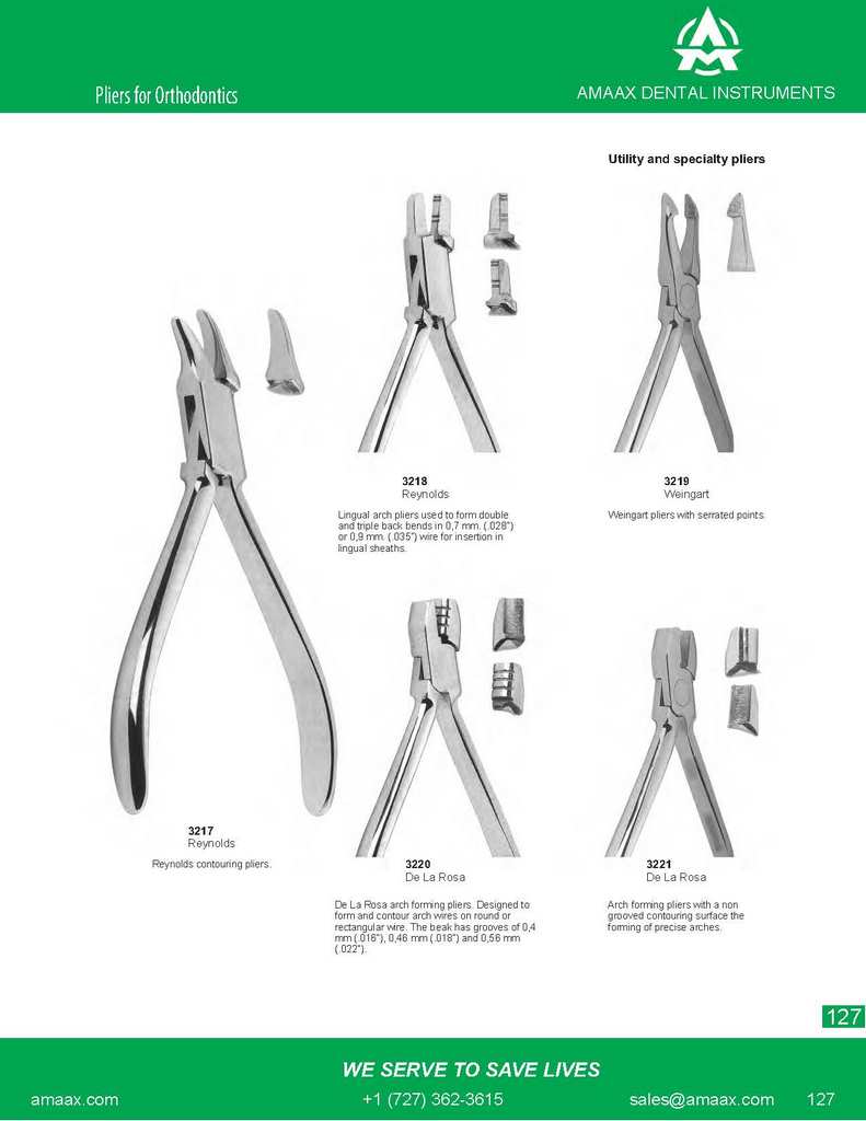 D127 Orthodontics reynolds contouring weingart de la rosa arch forming pliers