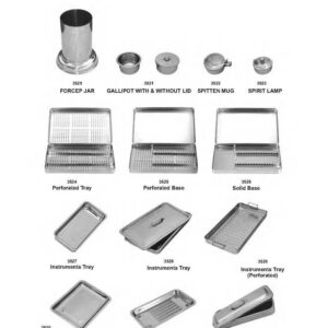 D142 Dental and surgical hollow wares forcep jar gallipot sptten mug spirit lamp instrument tray