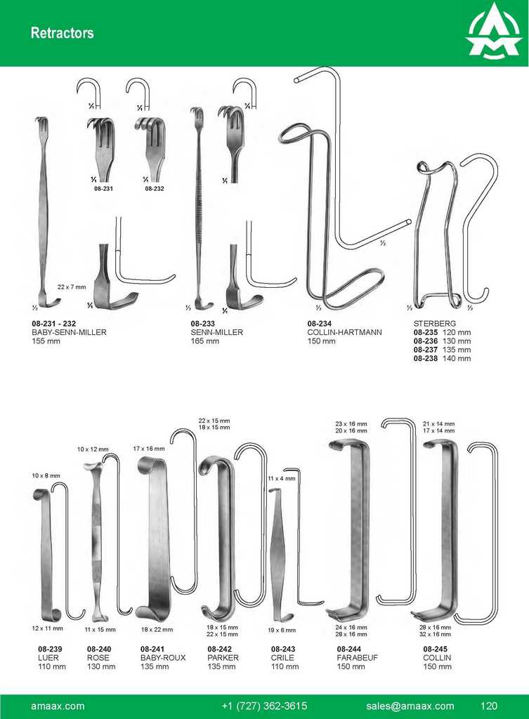 G120 Retractors Baby Senn Miller Senn Miller Collin Hartmann Sterberg Luerrose Baby Roux Parker Crile Farabeuf Collin